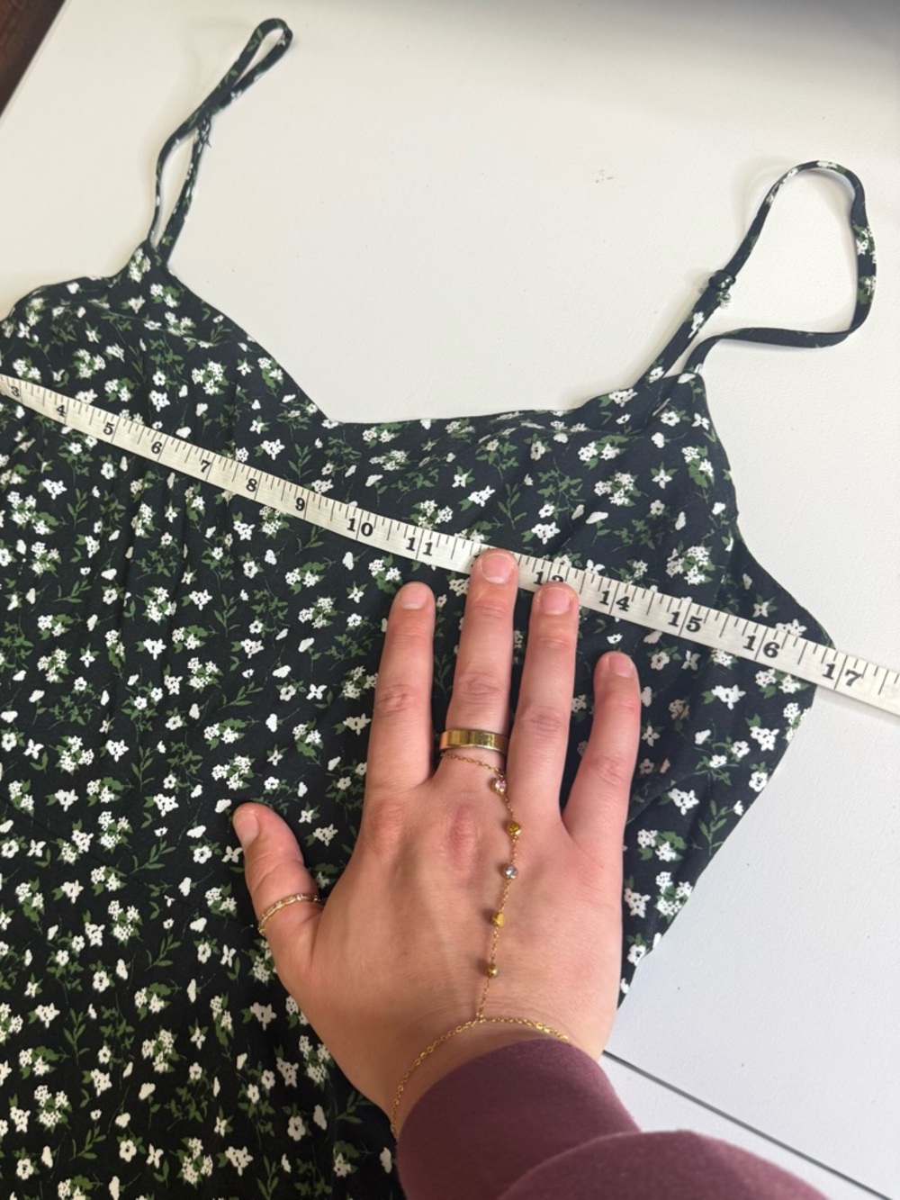 Floral Spaghetti Strap Dress in Black and White green flowers size L old navy - Picture 7 of 11